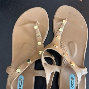 Oka-B Sandals with Gold Accents in black and taupe